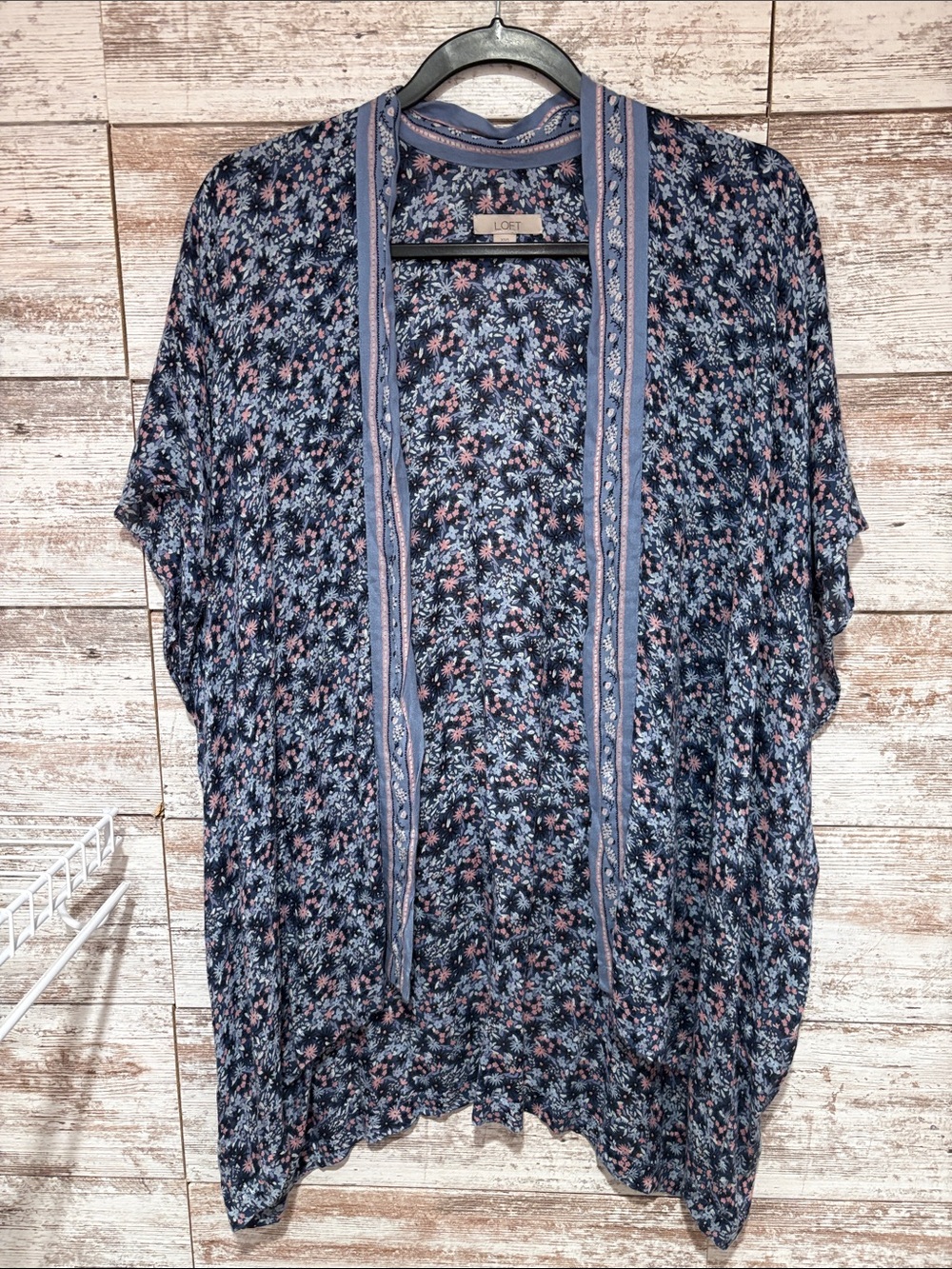 LOFT Navy Floral Open-Front Drape Tunic